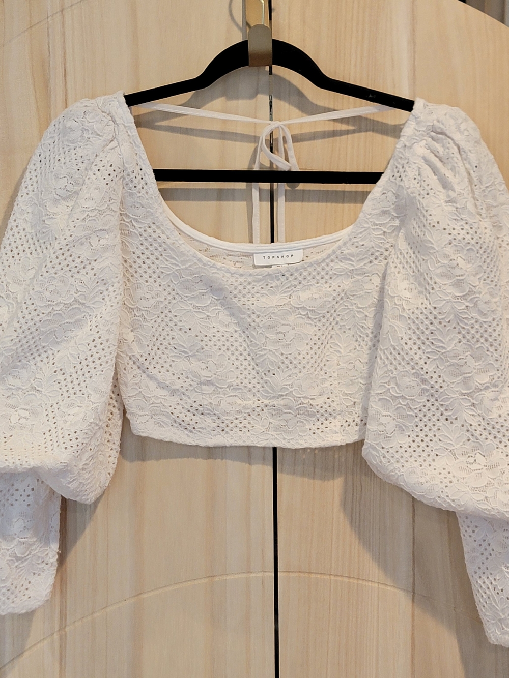 Topshop White Lace Puff-Sleeve Cropped Top